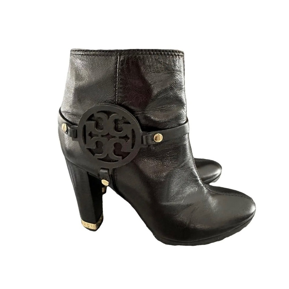 Tory Burch Whitney Black Leather Logo Medallion Platform Ankle Boots 6M - Picture 6 of 12